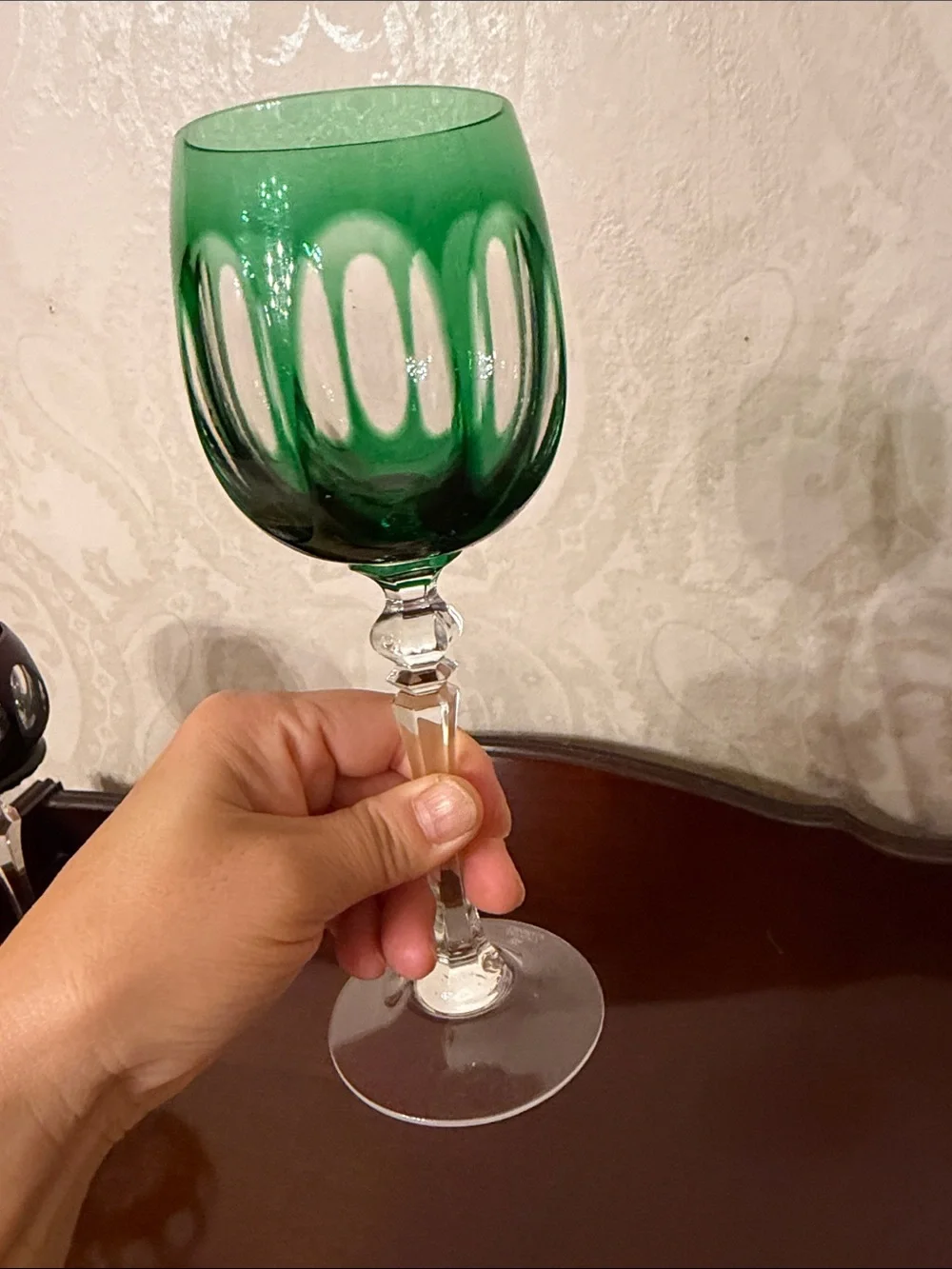 Vintage Emerald Cut-Panel Crystal Wine Goblet